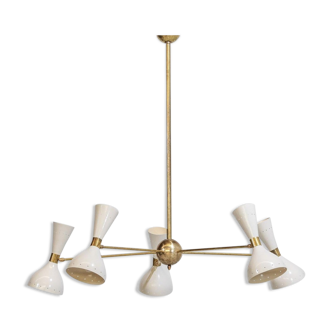Lustre italien en laiton 5 bras blanc