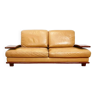 Vintage Italian leather and wood sofa