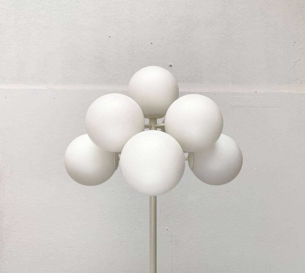 Minimalist glass and metal floor lamp from Switzerland, mid-century by E.R. Nele for Temde, 1960s.