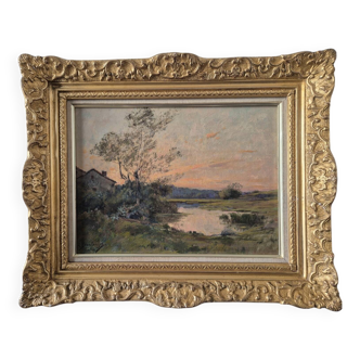 Soleil couchant, huile XIX° par Boulenger