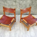 Pair of elm and leather heaters by Maison Regain, 1960s