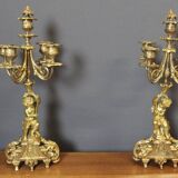 Pair of Gilt Bronze Cherub Candlesticks, Late 19th Century