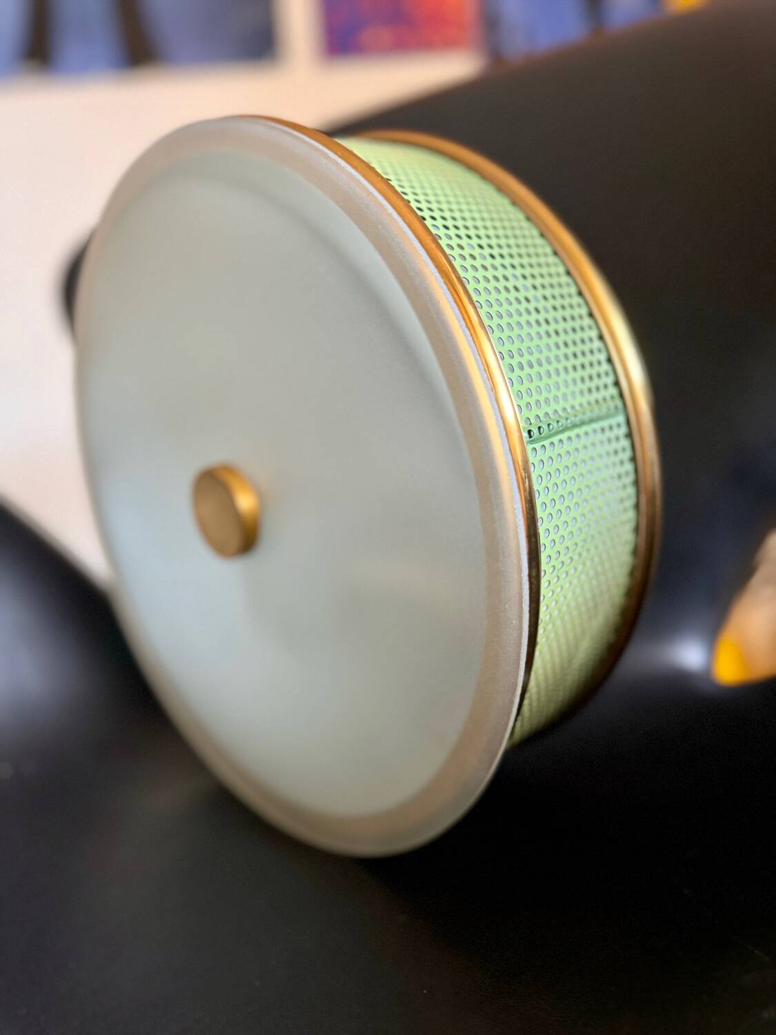 Lunel ceiling light / Porthole / Brass, perforated metal and glass