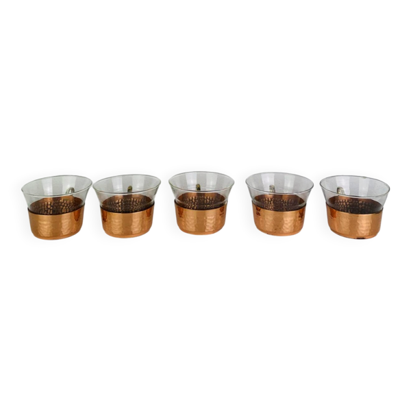 5 tasses Schott Mainz Jena glas style scandinave, verre et cuivre