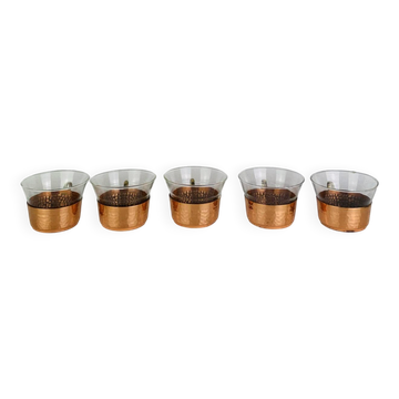 5 cups Schott Mainz Jena glass Scandinavian style, glass and copper