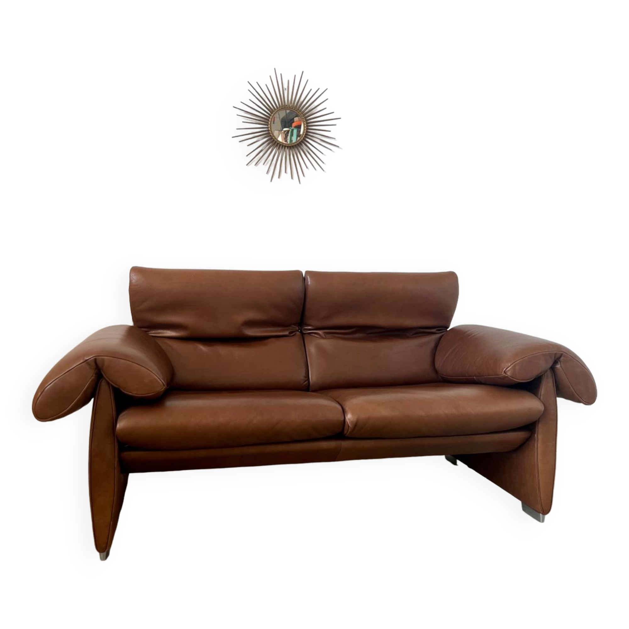 Vintage sofa 2 places leather camel design de sede ds-1023