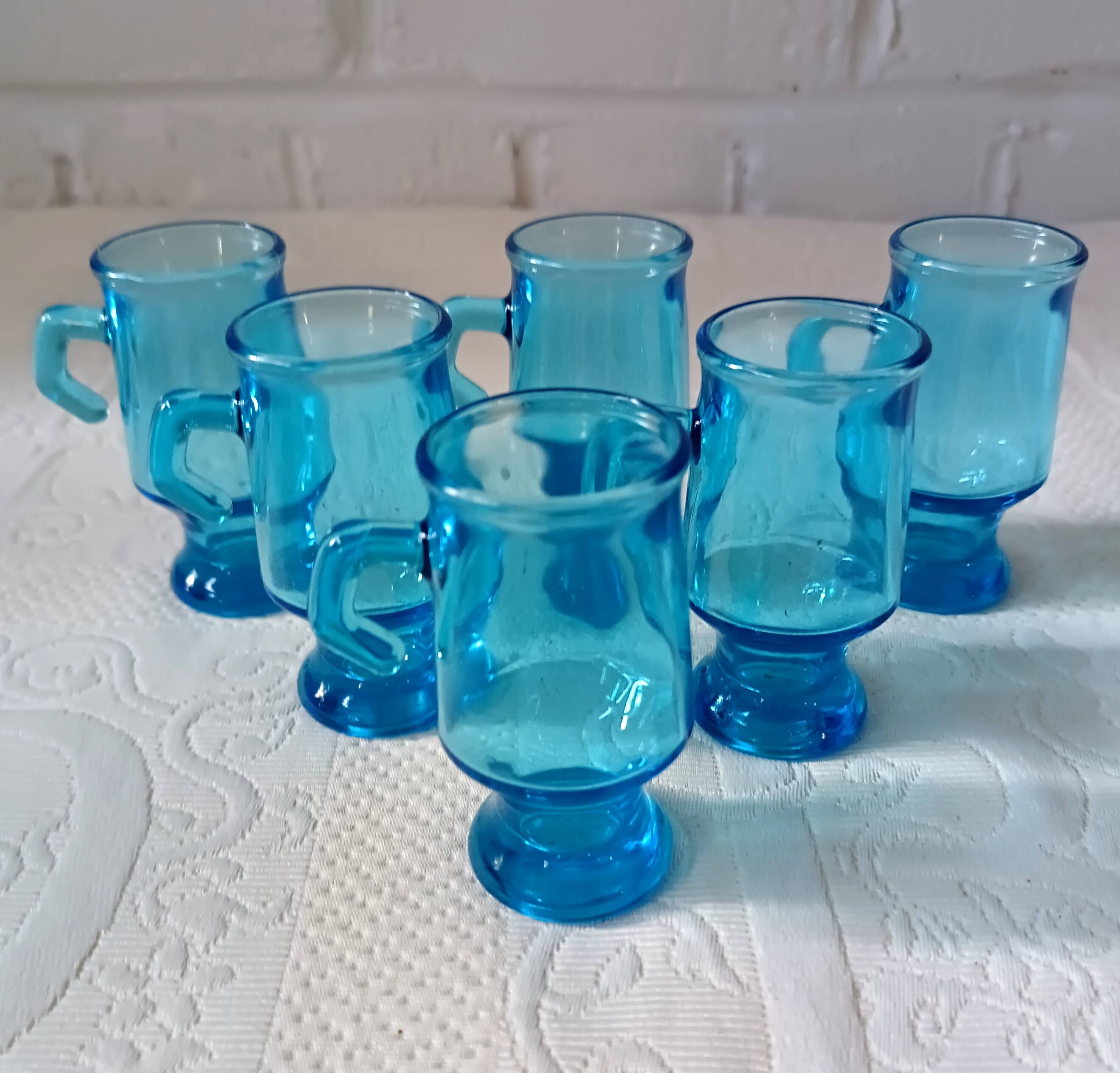 6 vintage turquoise liqueur glasses, schnapps glasses, cho style shot glasses