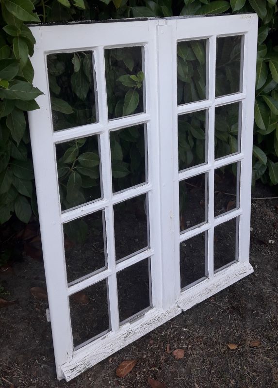 Oak window H96,8xL80,5cm old small tiles