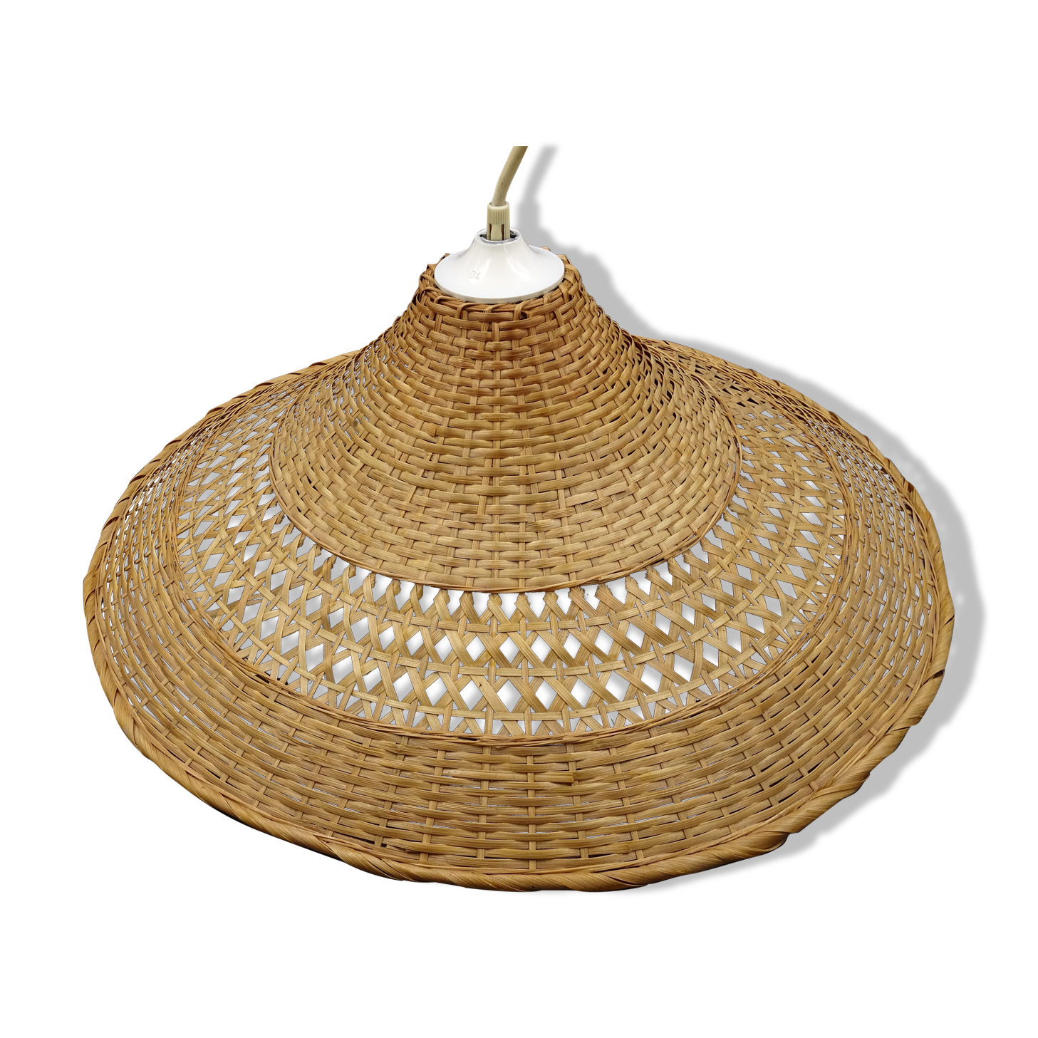 Rattan chandelier and lampshade - circa 1970