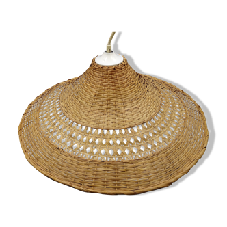 Rattan chandelier and lampshade - circa 1970