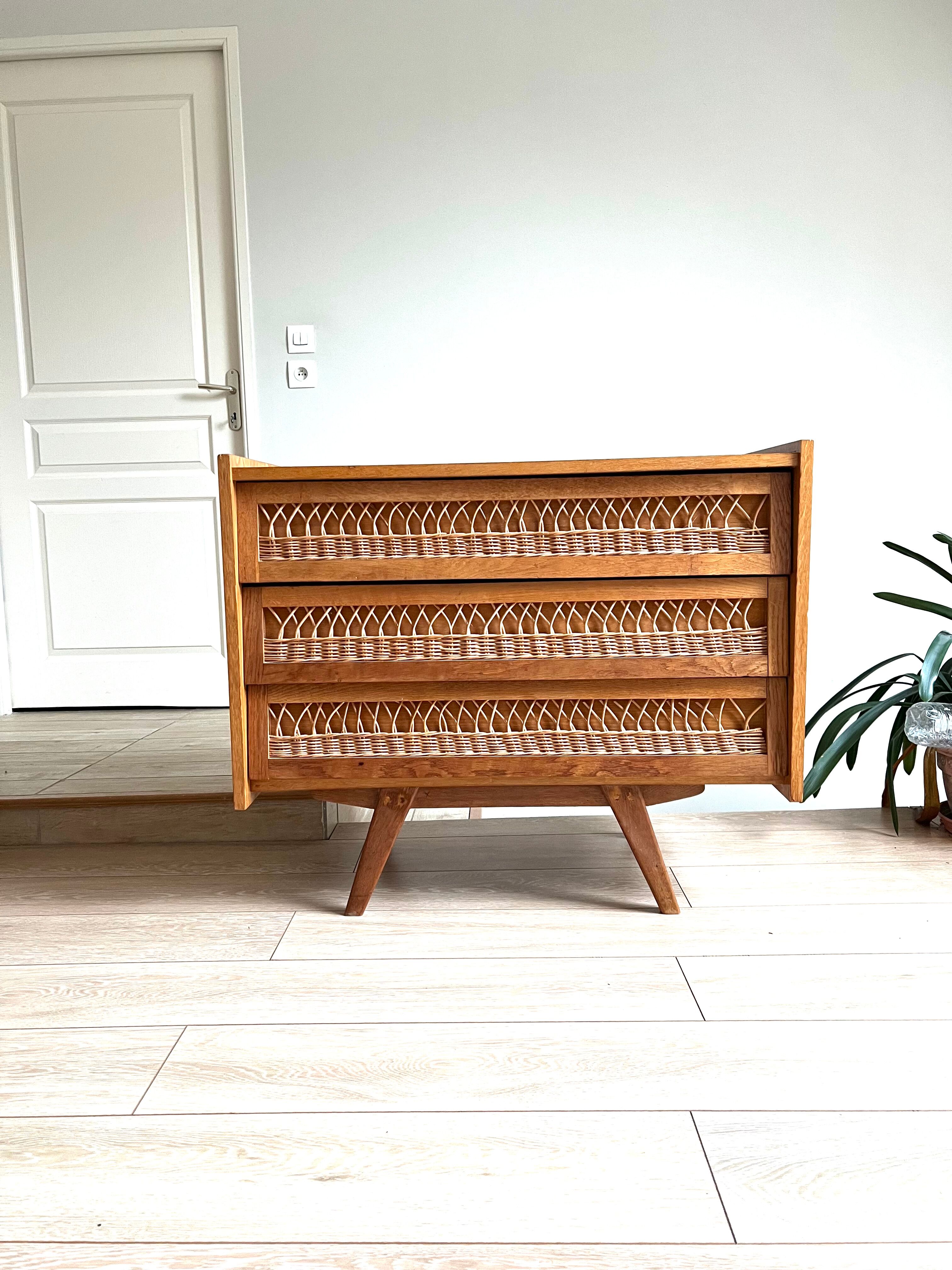 Commode bois et rotin
