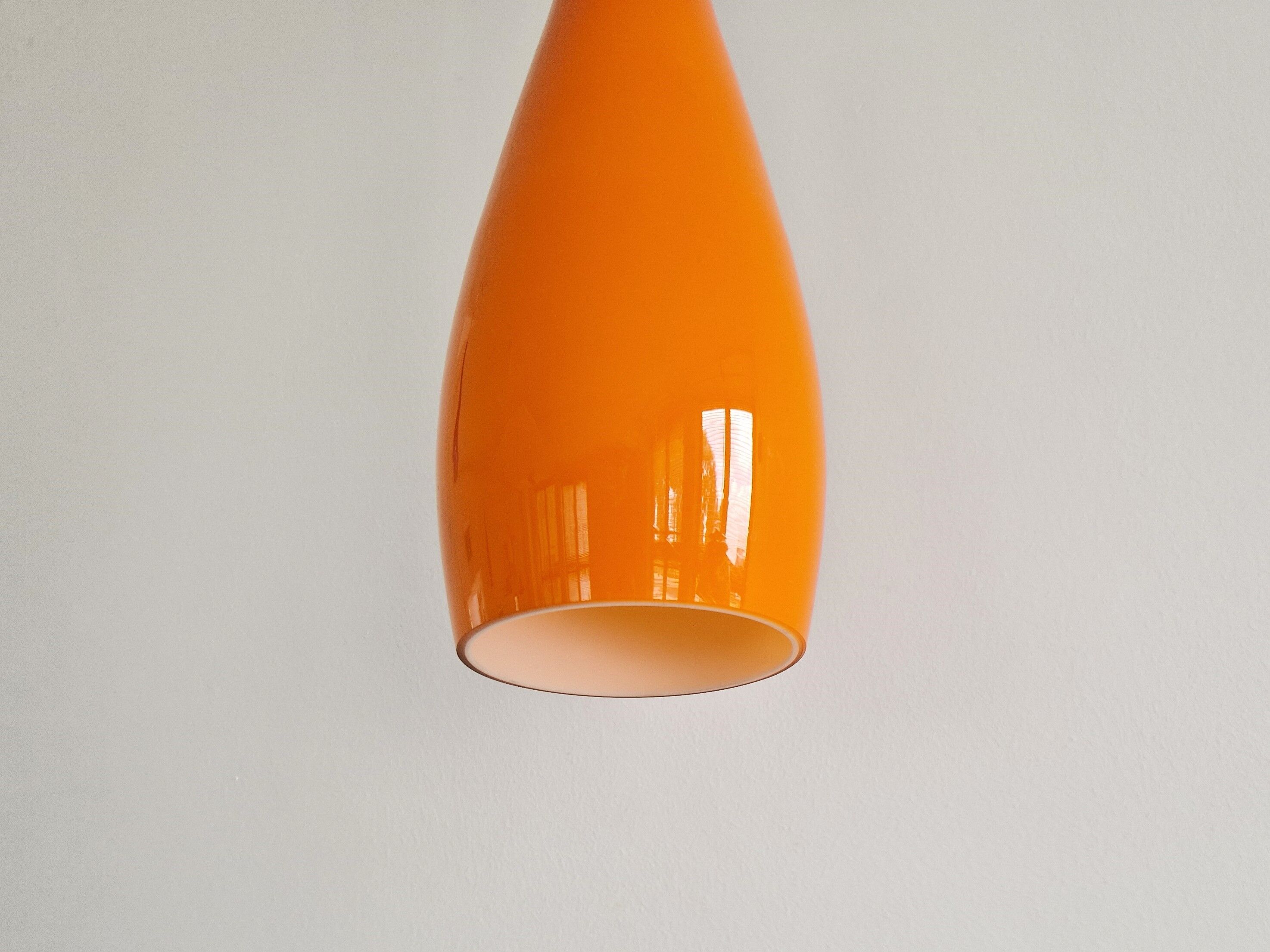 Orange glass 'Bang' pendant lamp by Jacob E. Bang for Fog & Mørup, Denmark 1960's