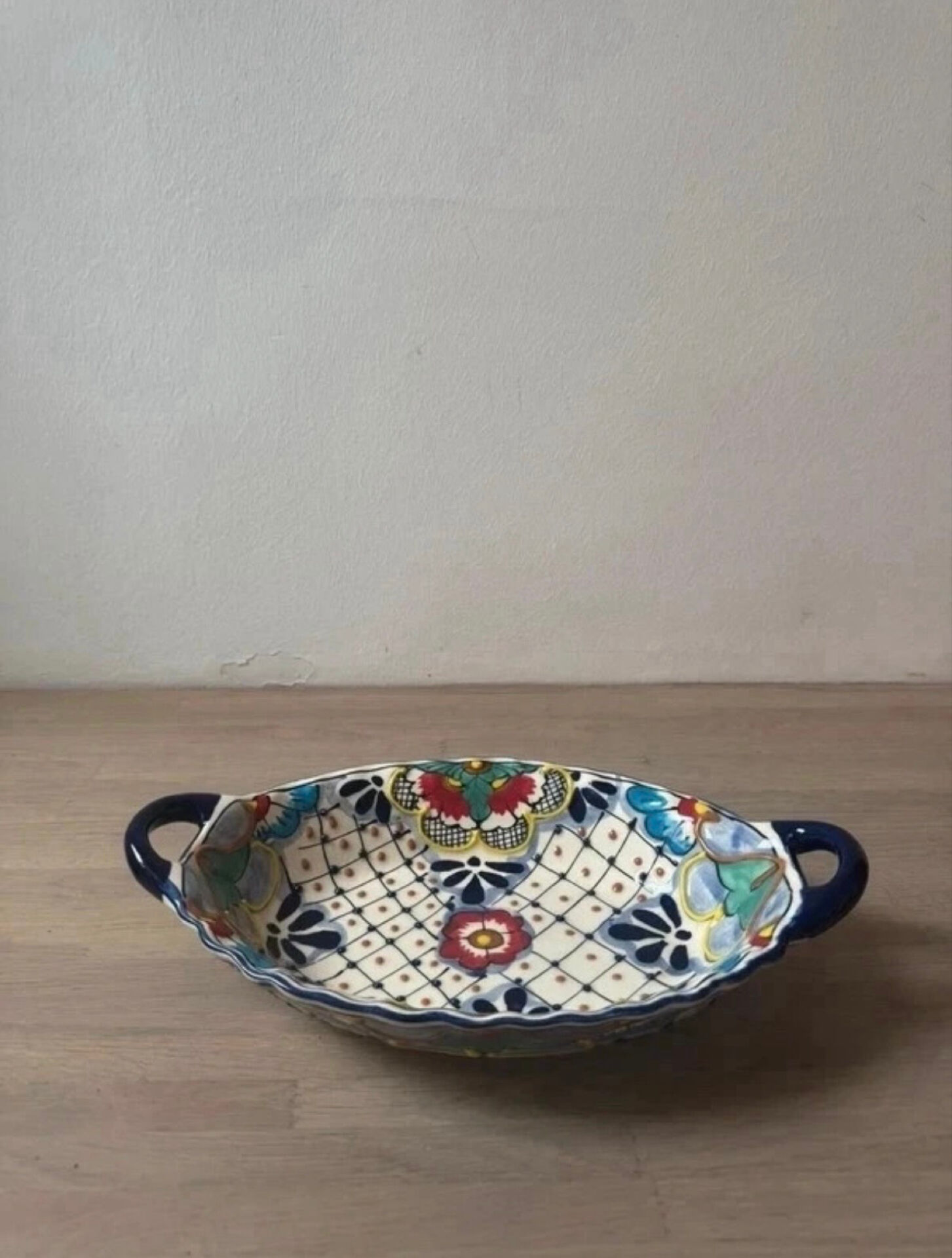 Vintage hand-painted Talavera Mexican ceramic oval plate