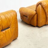 Set of two Italian cognac leather lounge chairs