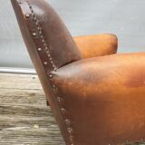 Pair armchairs club leather "punk" back mustache