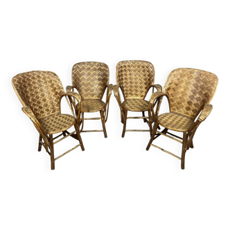 D'après "Le Corbusier" vers 1960: série de 4 fauteuils en rotin fabriqué main pour Pascal Raffier