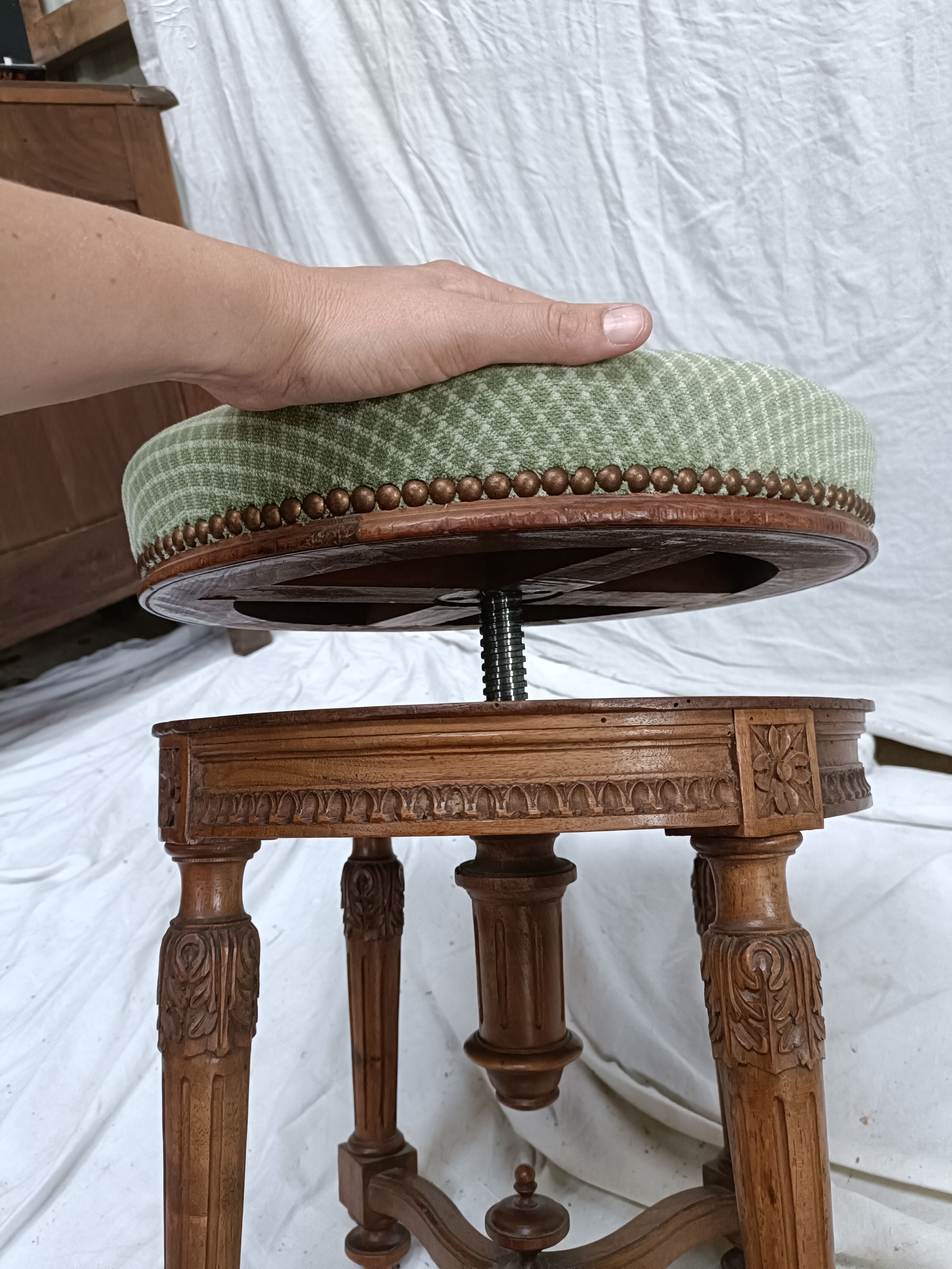 Louis XVI style piano stool in walnut