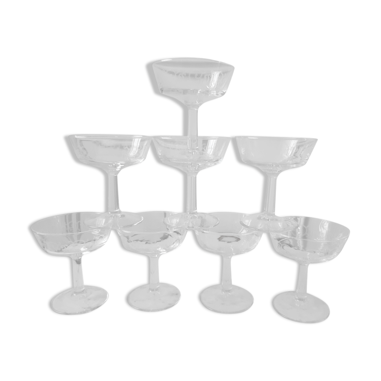 Lot of 8 60s crystal champagne glasses