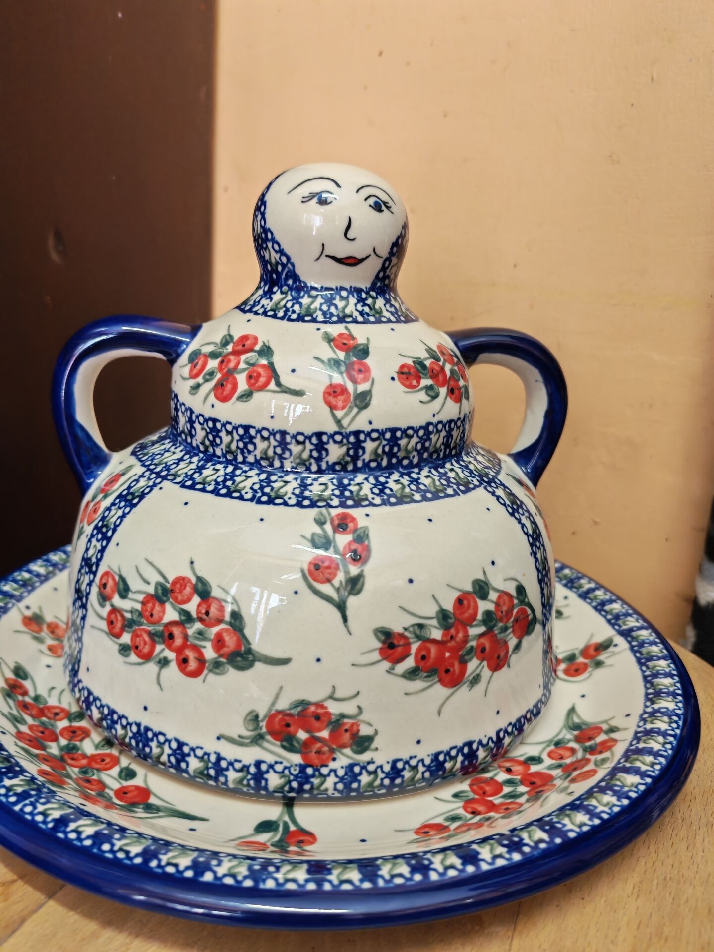 Cloche à fromage grès émaillée Boleslawiec Pologne