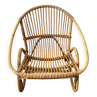fauteuil coquille en rotin vintage