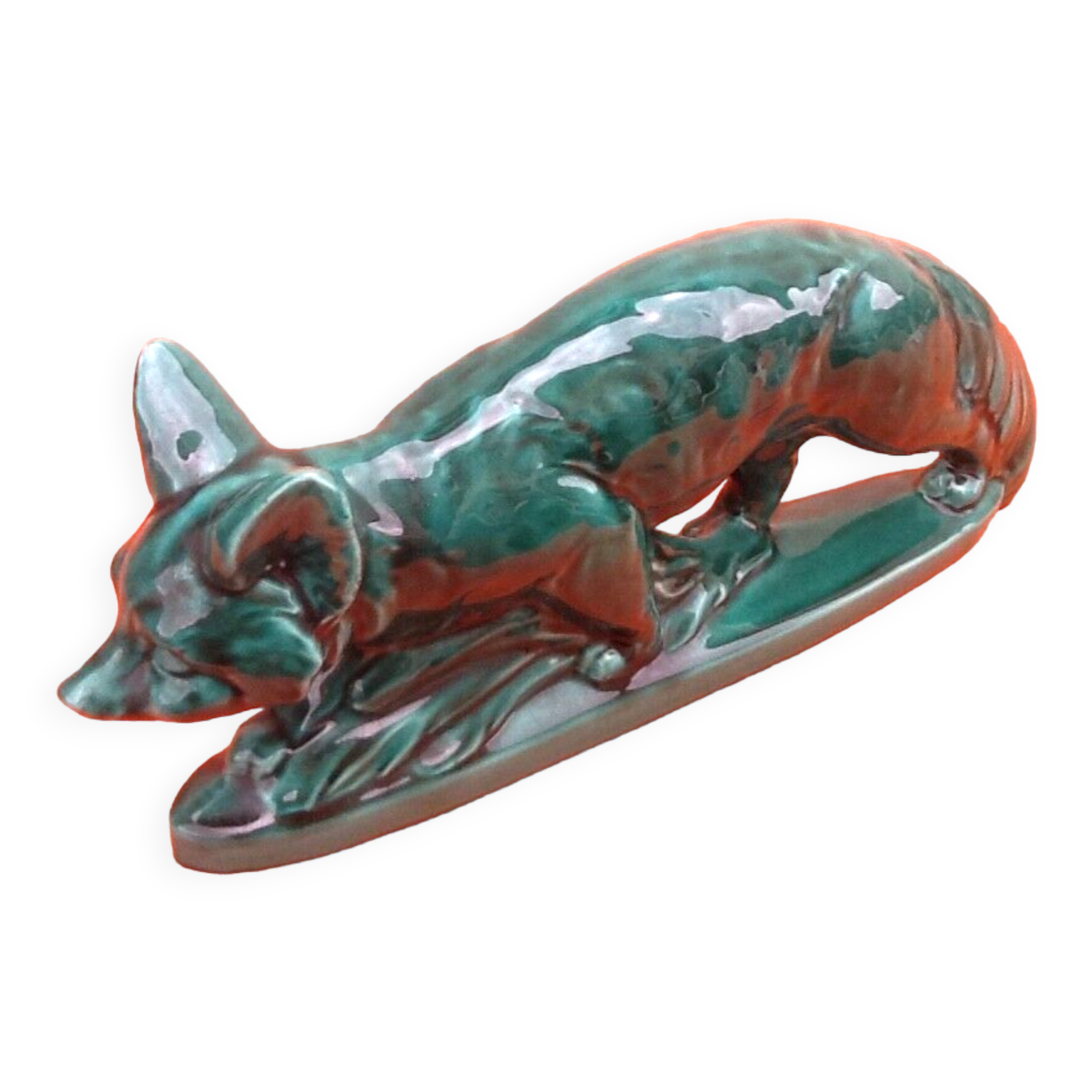 Art deco zoomorphic sculpture glazed ceramics n° 928 fox
