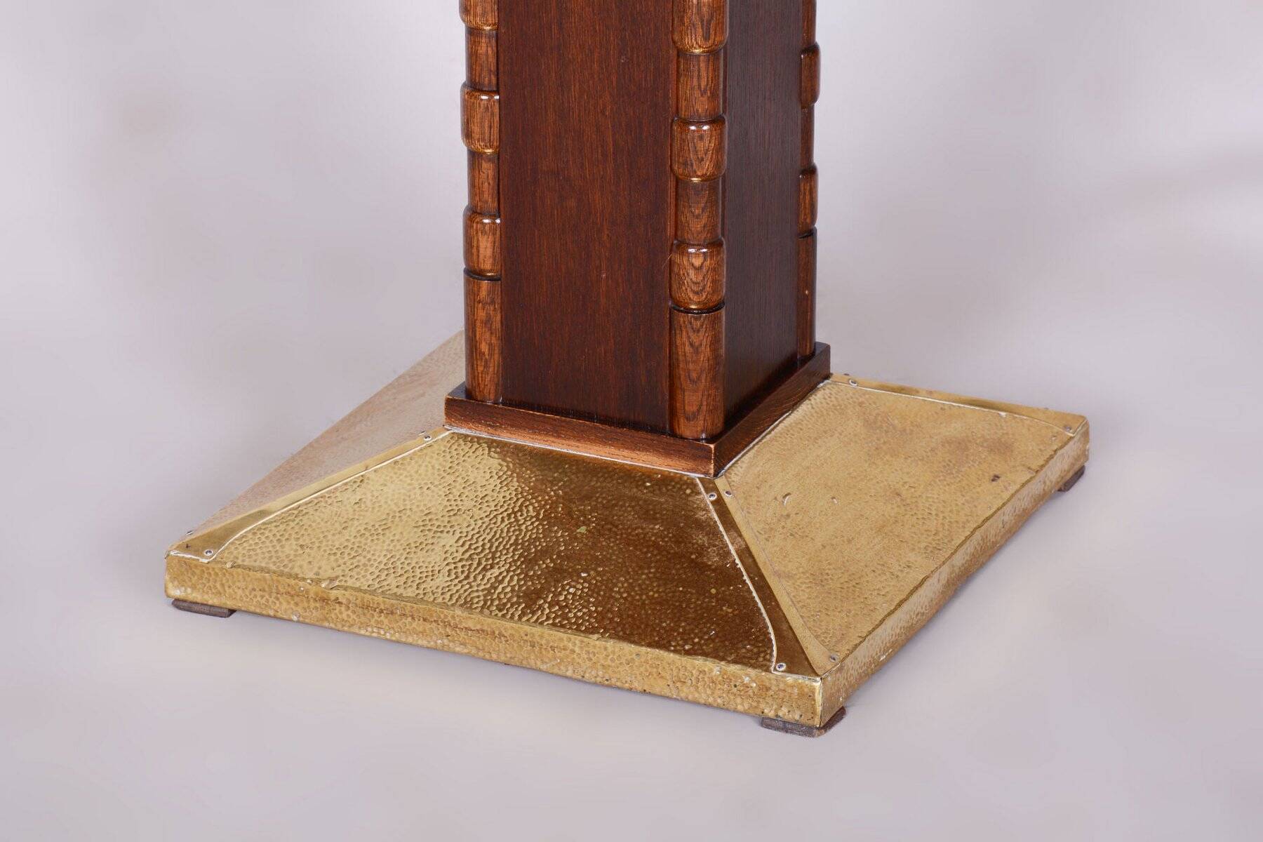 Small Art Deco Table in Oak and Brass, Czechia, 1920s