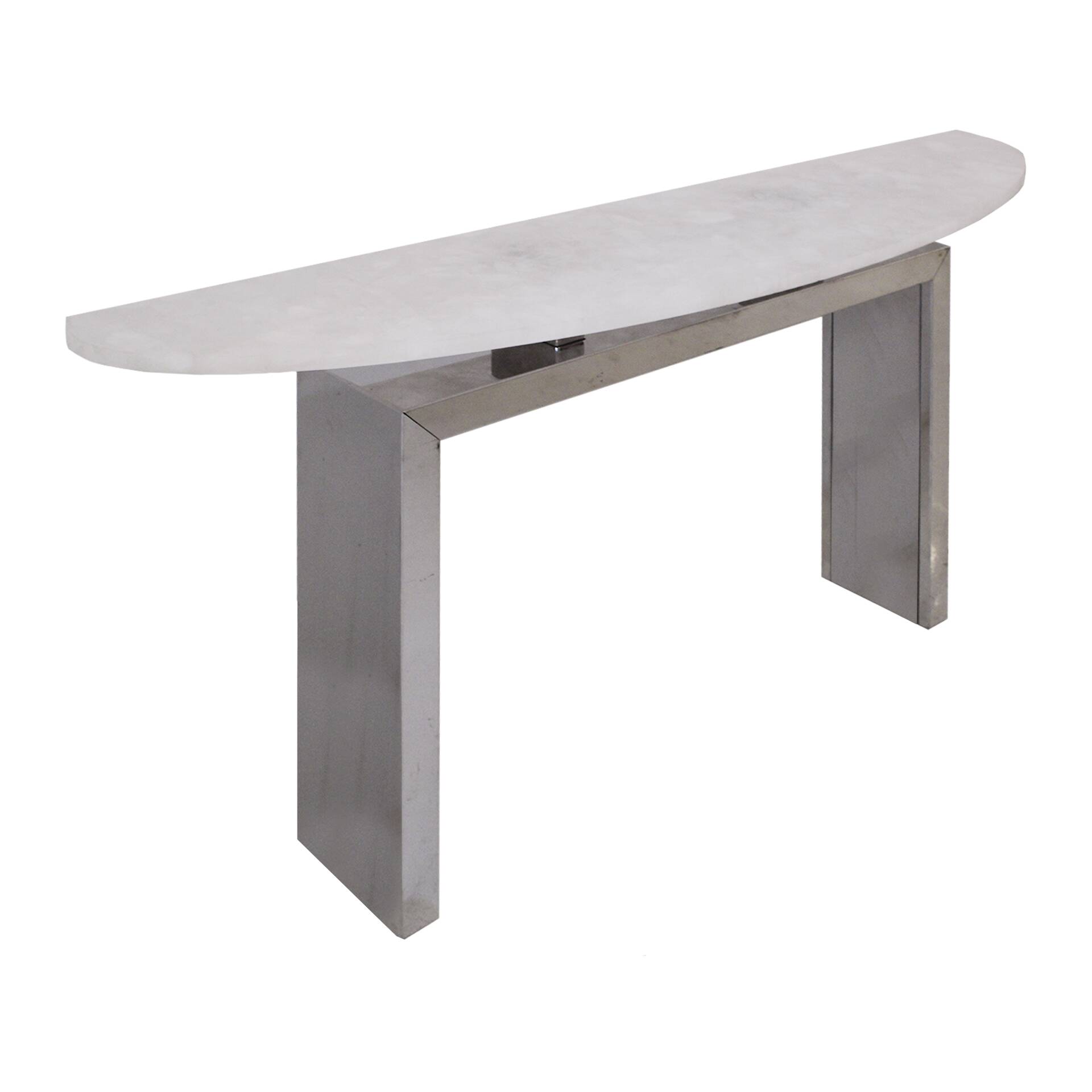 Contemporary Pair of Demilune Consoles Made Of White Quartz & Steel