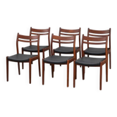 Set of 6 chairs GESSEF – Consorzio Sedie Friuli – teak and black leatherette – Italy, 1960s