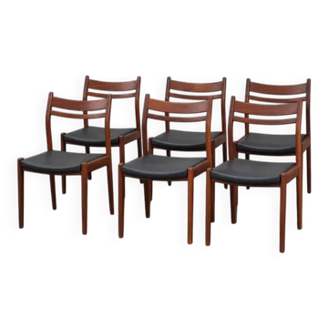 Set of 6 chairs GESSEF – Consorzio Sedie Friuli – teak and black leatherette – Italy, 1960s