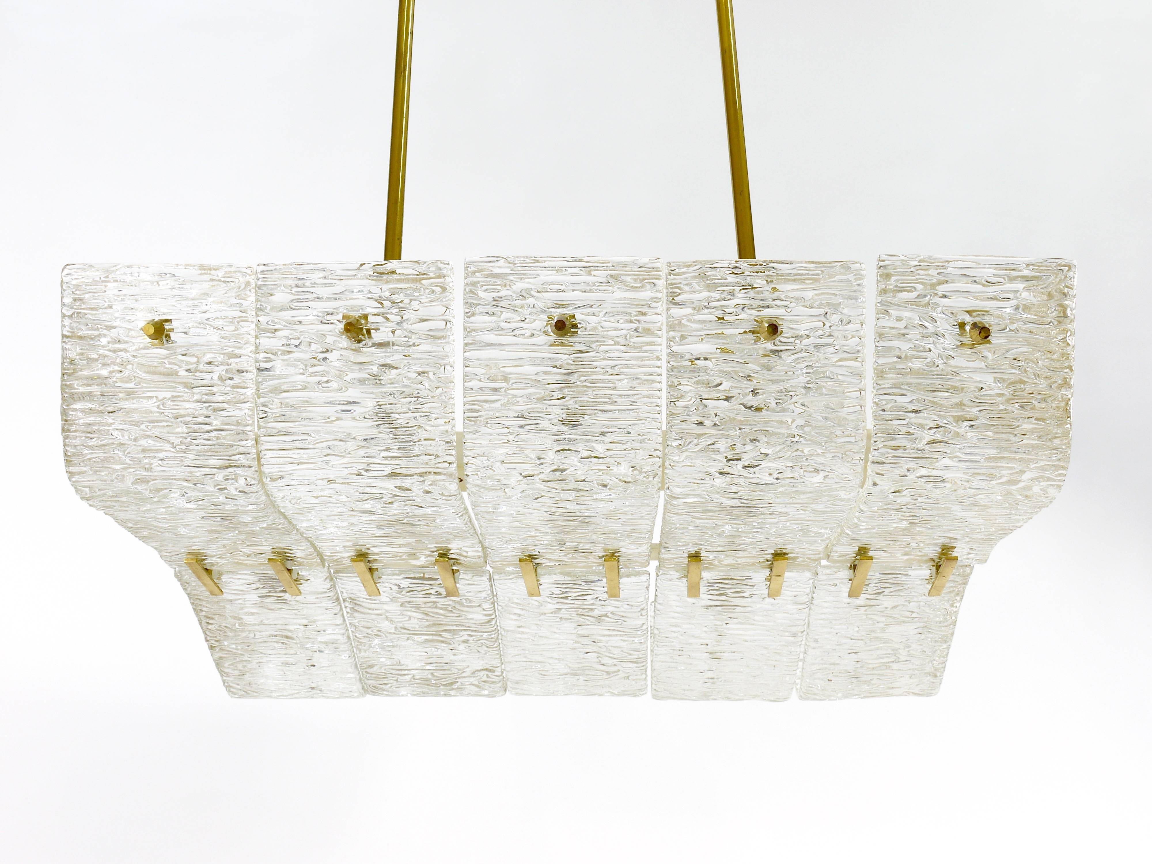 J.T. Kalmar enormous brass and textured glass chandelier, Austria, 1950s