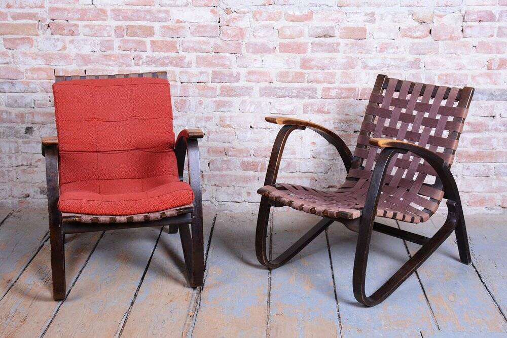Czech Art Deco Oak Armchairs attributed to Jan Vaněk, 1940s, Set of 2