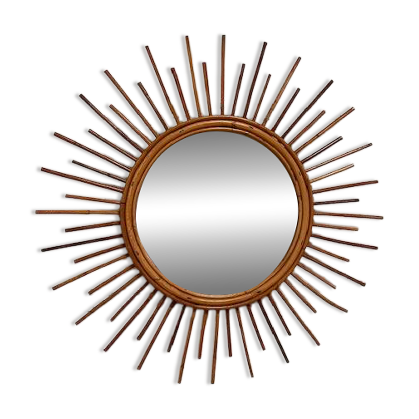 Miroir soleil vintage en rotin