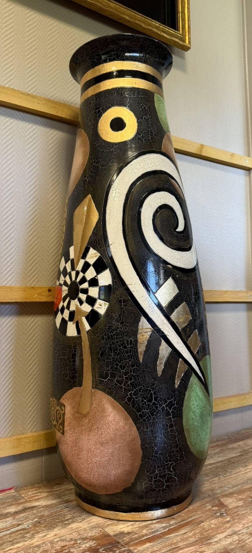 monumental terracotta vase, lacquered and enameled