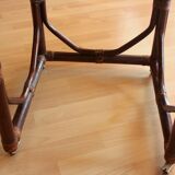 Small side table on rolls made of rattan, bamboo and wood, handmade Vintage