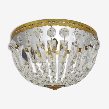 Ancien plafonnier couronne, demi corbeille pampilles en verre, style Louis XVI