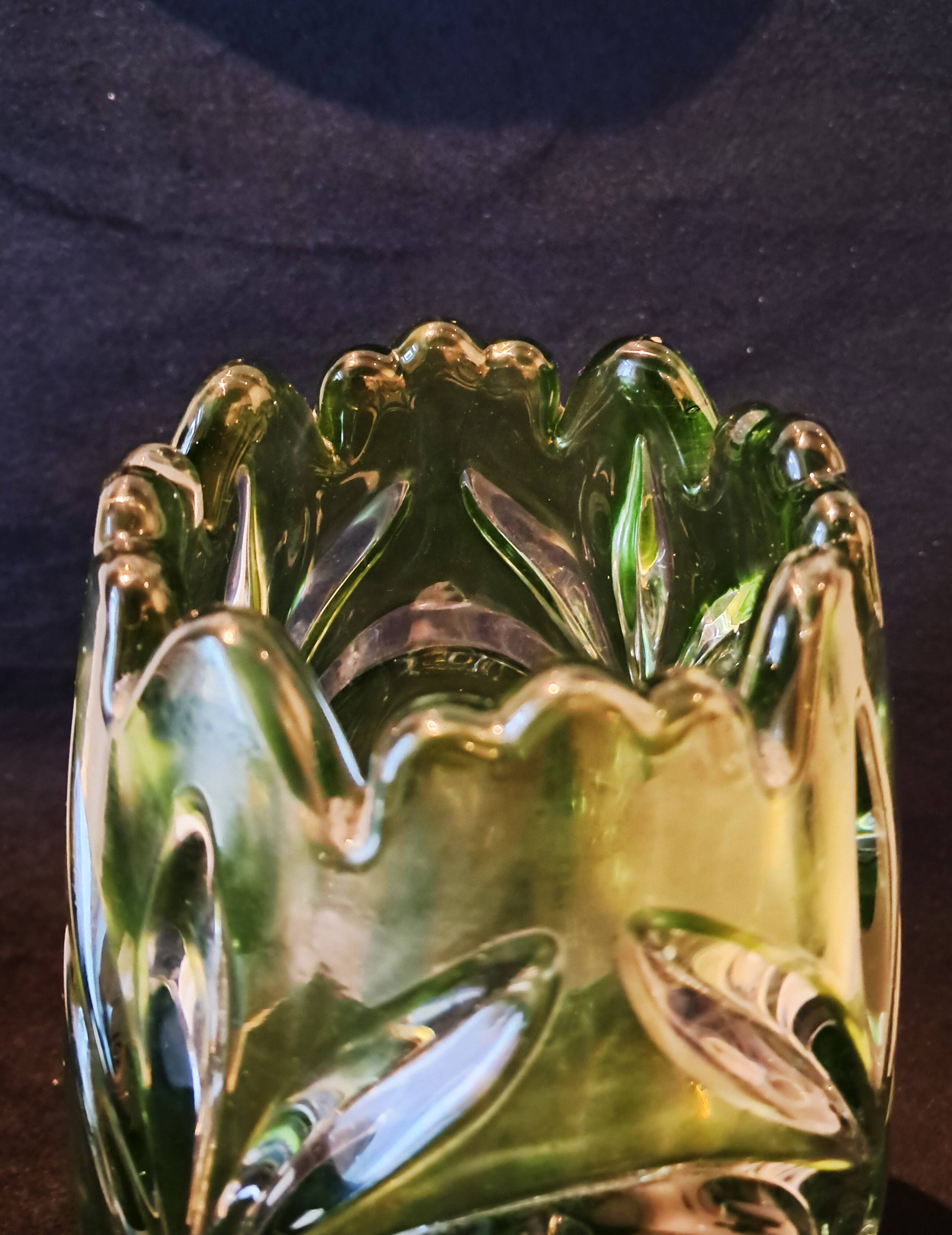 Large glass vase in Czech, lily flower model by Rudolfova Hut.