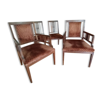 Art Deco colonial living room set from the 1930s, consisting of 2 chairs and 2 armchairs.