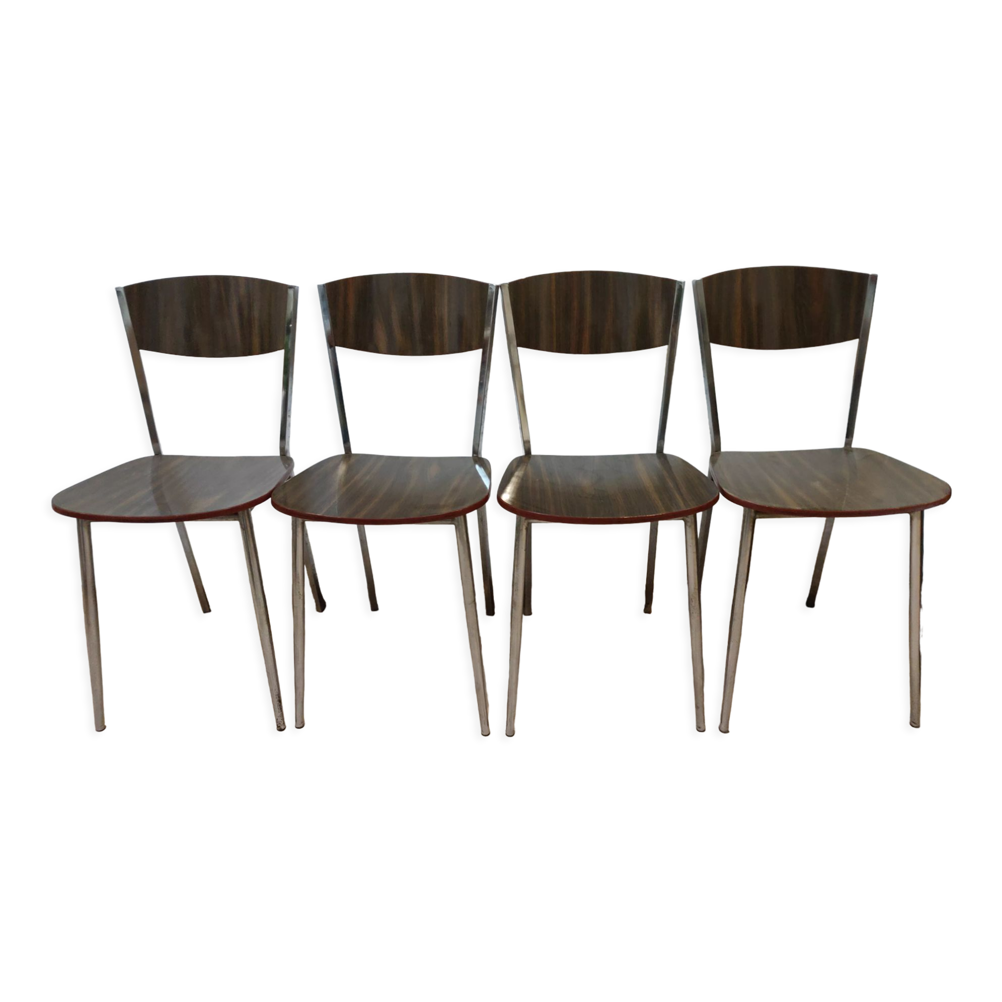 Set of 4 ART DECO formica and chrome metal chairs circa 1950