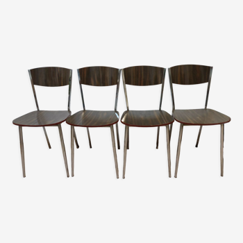 Ensemble de 4 chaises en formica et métal chromé ART DECO vers 1950