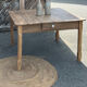 Large square antique farmhouse table in raw solid oak with 1 drawer.