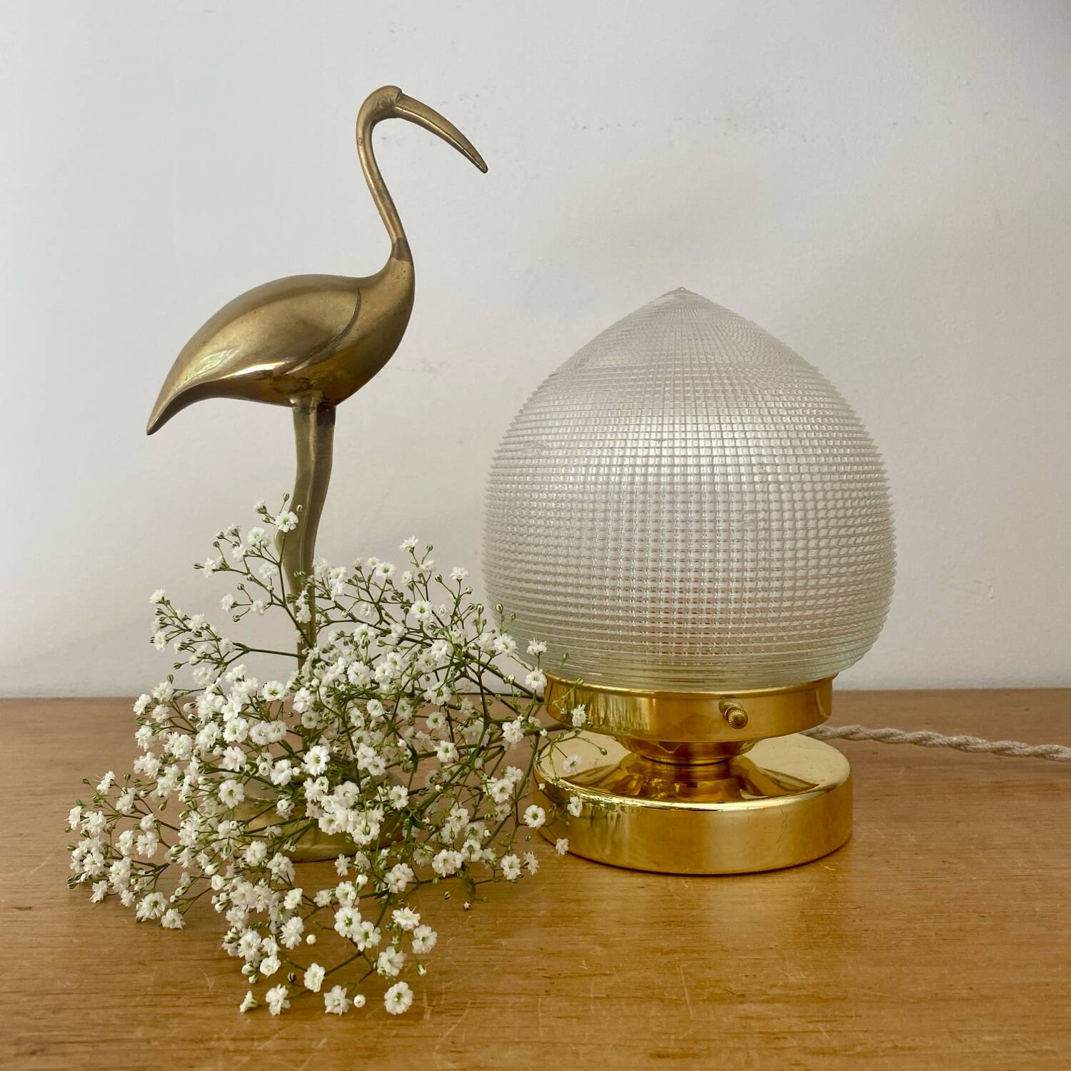 Vintage globe table lamp in holophane glass