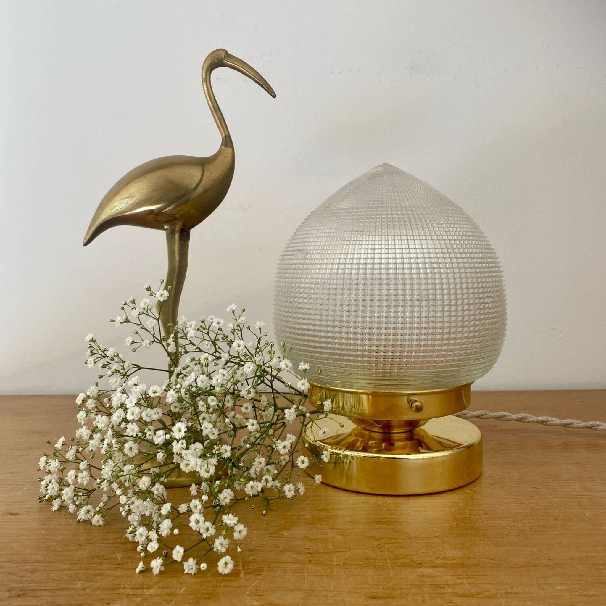 Vintage globe table lamp in holophane glass