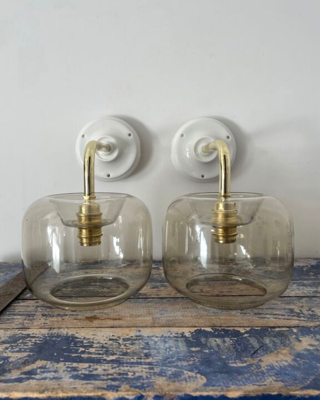 Pair of vintage smoked glass wall lights