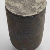 Brutalist stoneware vase with blue powdered enamel