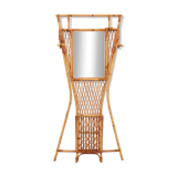 French Bamboo wall coat rack with large mirror, 1960
