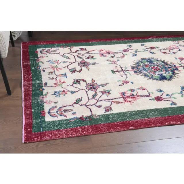 Vintage Turkish Oushak Handmade Wool Cotton Beige Area Rug 117x217