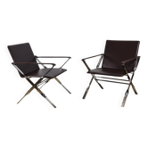 Paire de fauteuils en cuir et métal chromé, Italie - 1970
