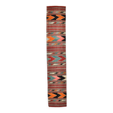 2x13 Green & Red Stair Kilim Runner Rug, 72x387Cm