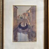 Watercolor painting by paul monnier "plombières les dijon" and frame