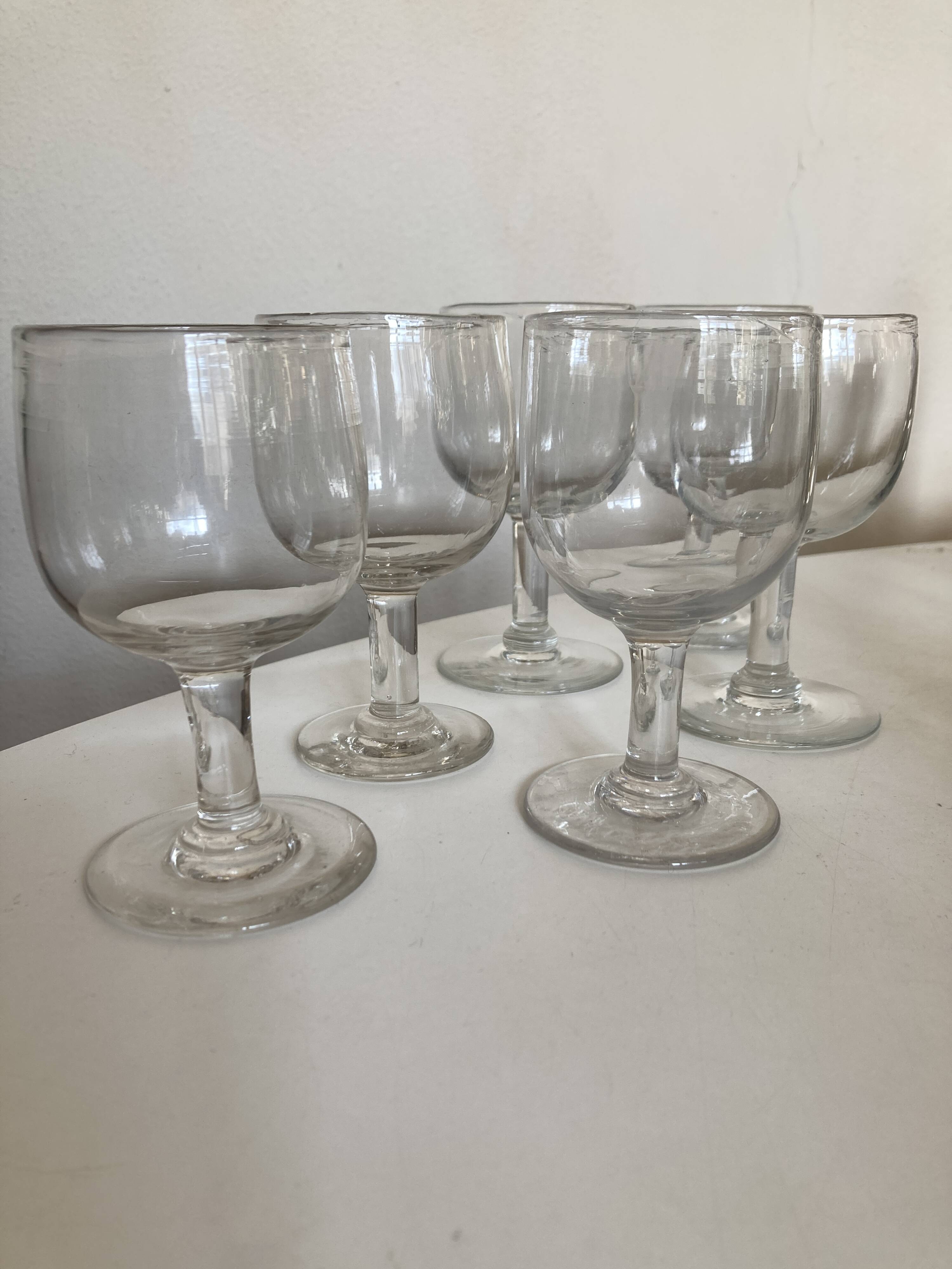 Set de 6 verres tulipe comptoir de bistrot  1950 en verre irrégulier